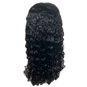 Natural Black Human Hair Curly Water Wave Pre Cut Lace Front 24 Inch Wig